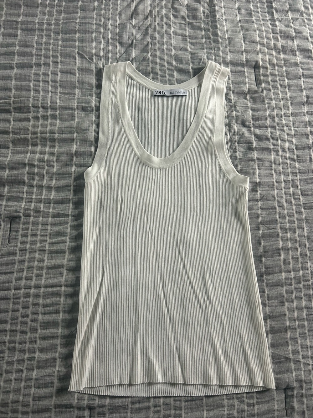 Zara Cream Ribbed Scoop-Neck Tank Top